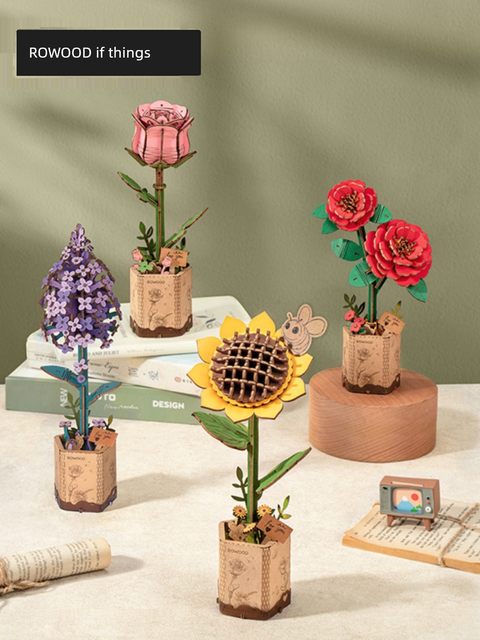 ROKR若客木艺积木花束永生花捧花手工拼装diy插花益智玩具拼图礼