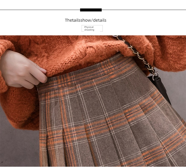 Wool Pleat early autumn winter A word work clothes Skirt