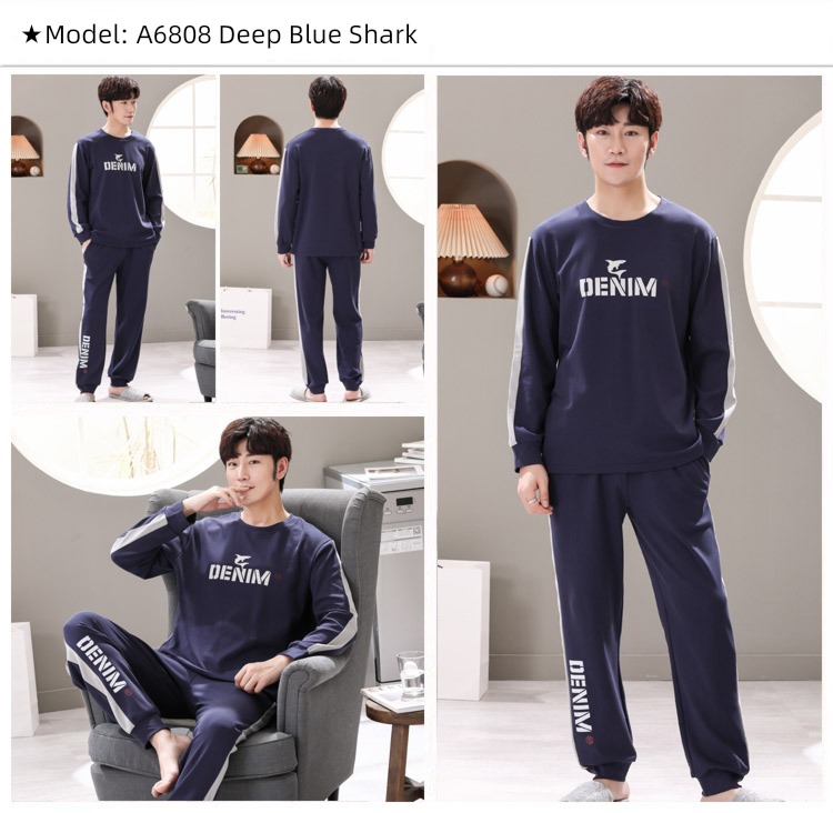 male Long sleeve Cotton Big size Autumn  summer suit pajamas