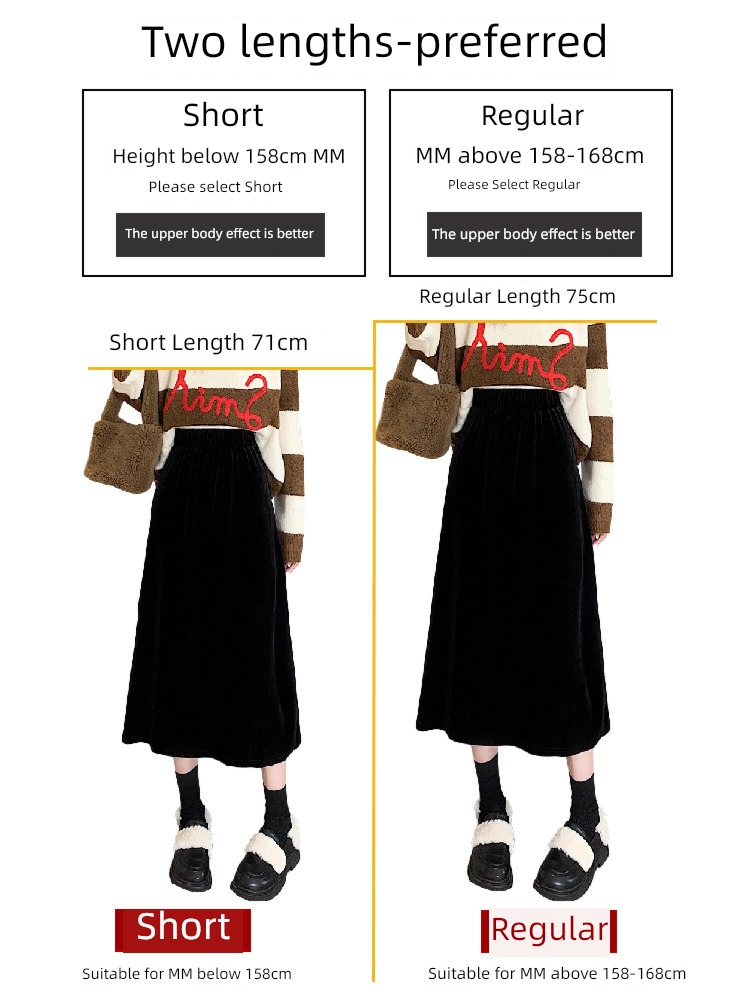 Autumn and winter Medium and long term black High waist Velvet skirt