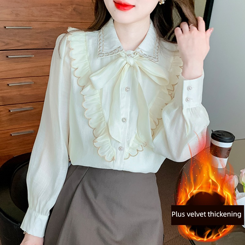 Gentle wind Chiffon shirt Long sleeve Put on your clothes bow