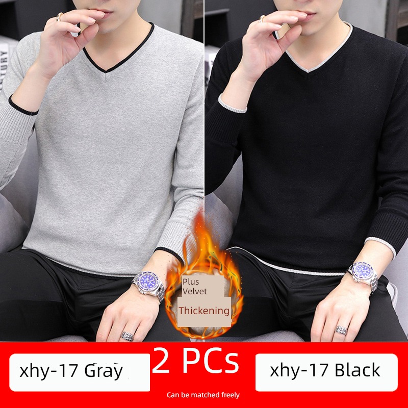 trend Self-cultivation Undershirt V-neck Plush winter clothes sweater