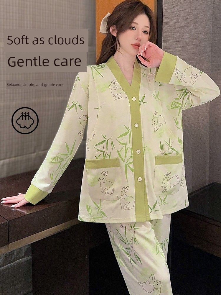 Pure Cotton Postpartum Clothing, Autumn and Winter Postpartum Nursing Pajamas for Women, Special for Breastfeeding, Spring and Autumn Maternity Home Wear, — 3