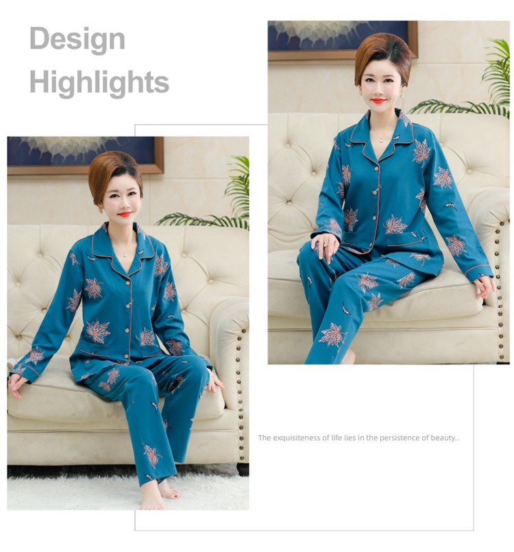 summer middle age mom Spring and Autumn Cotton mother-in-law pajamas