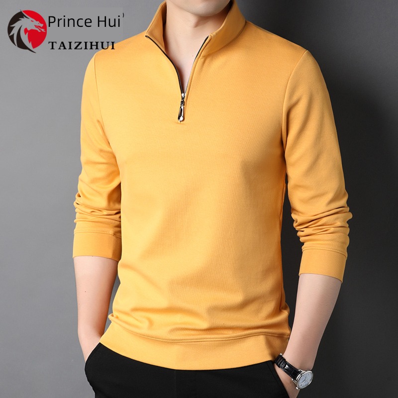 zipper Half height stand collar Autumn clothes man Long sleeve T-shirt
