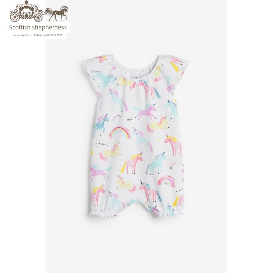 In-Stock Next Children's Clothing for Girls, Pink Floral Bird Print Sleeveless Short-Sleeve Romper Jumpsuit — 1