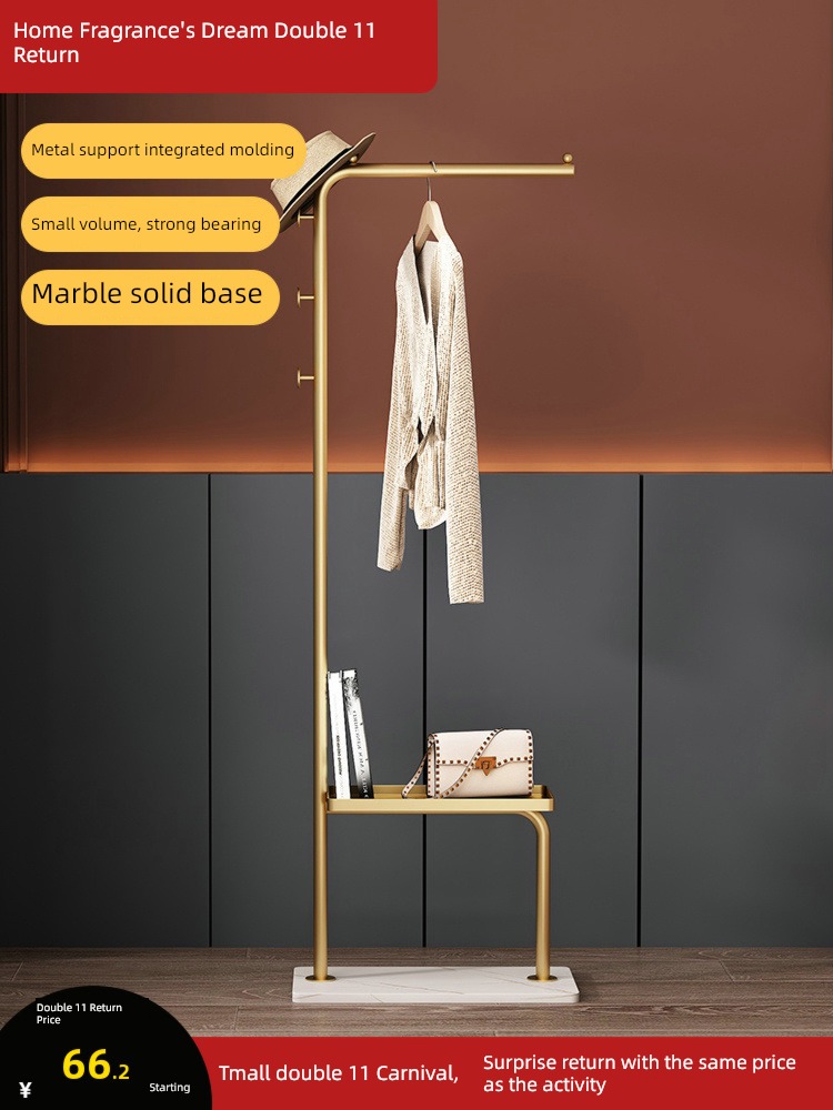Light luxury Iron art Coat rack to ground bedroom simple and easy Clothes hanger Internet celebrity pylons household indoor Simplicity Hanging clothes coat hanger