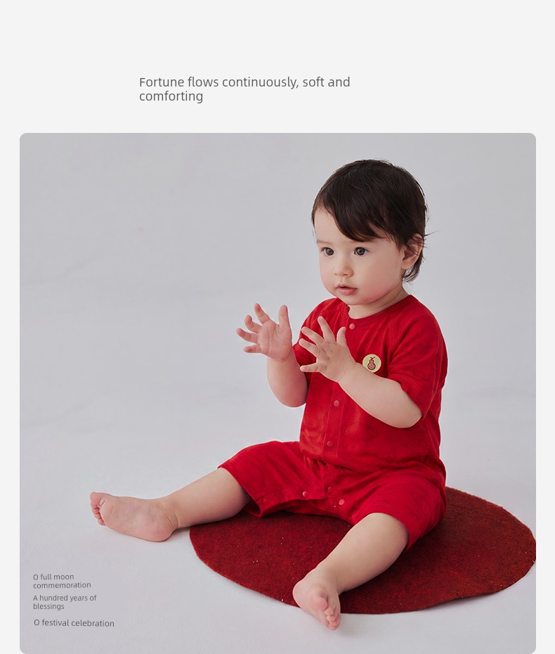 Tony Bear Baby Romper Red Short-Sleeve Summer Pure Cotton Thin Style Festive Full-Month Outfit for Baby's 100-Day Celebration — 9