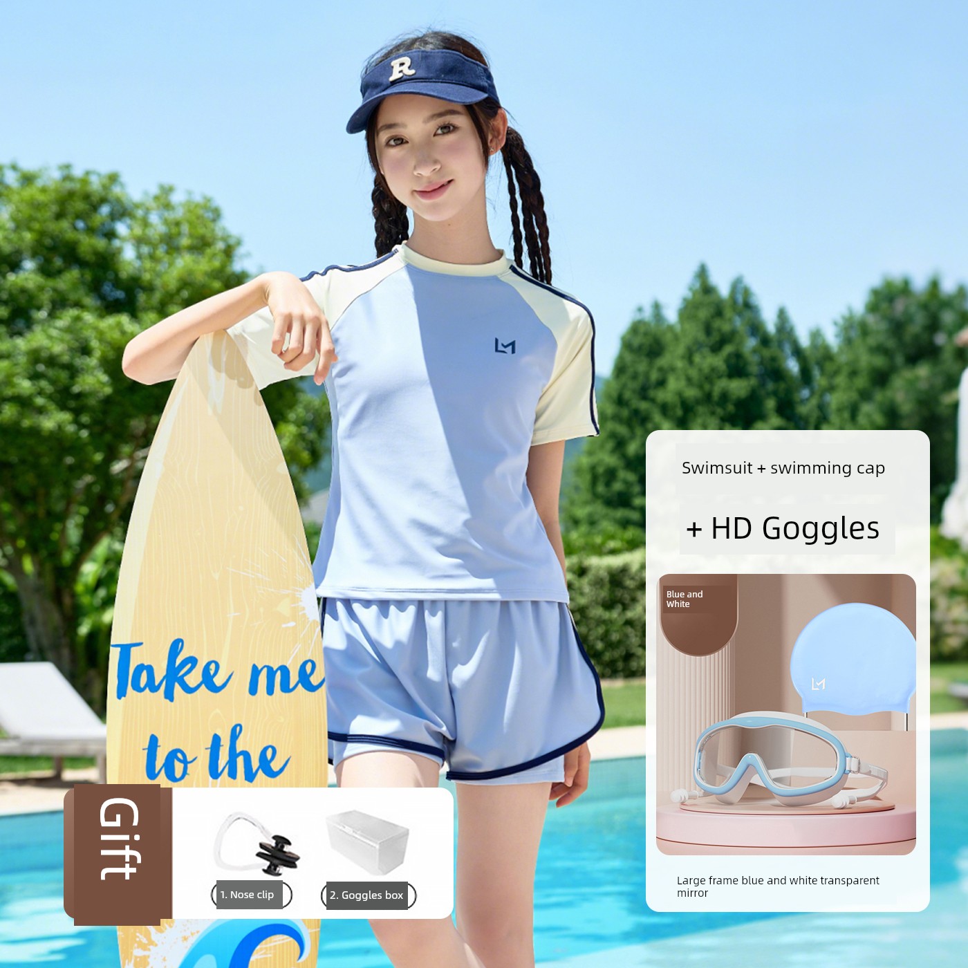 Girls' Swimsuit 2026 New Summer Model for Junior High School Girls with Chest Pads, Quick-Drying Two-Piece Swimwear for Older Children — 8