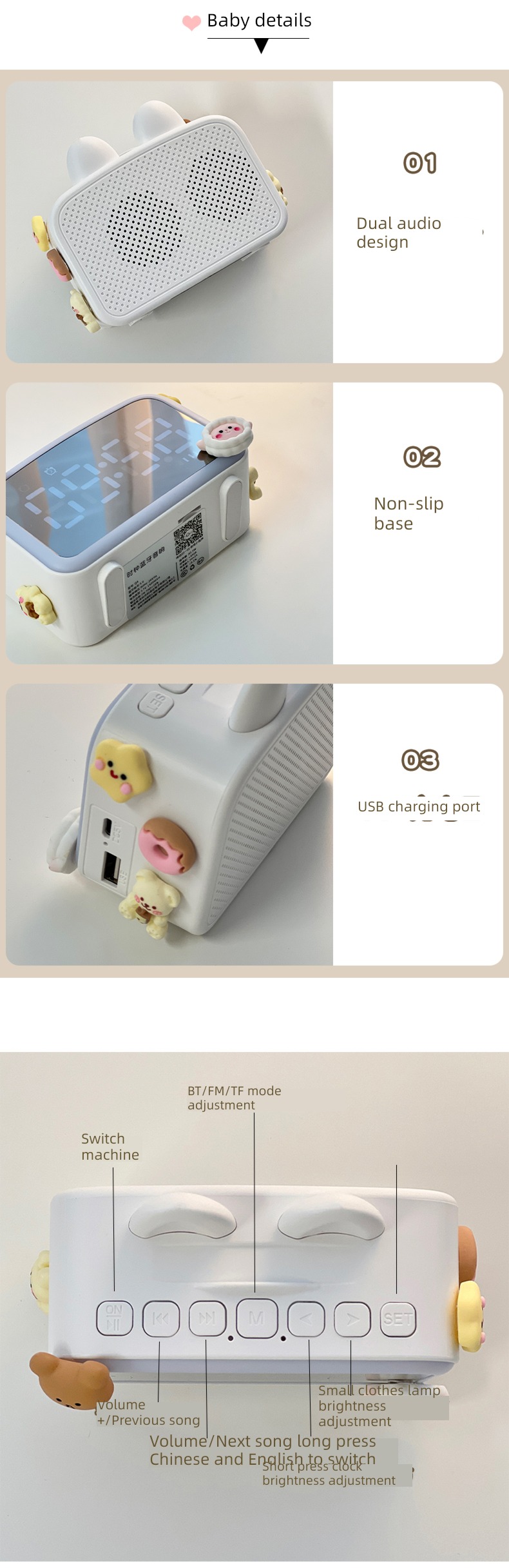 wireless Bluetooth Speaker  Night light alarm clock Clock sound Subwoofer multi-function desktop small-scale Rechargeable radio
