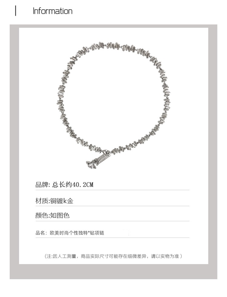 Cold wind Square drill the Empress Dowager Ci Xi female Light luxury Saturn Necklace