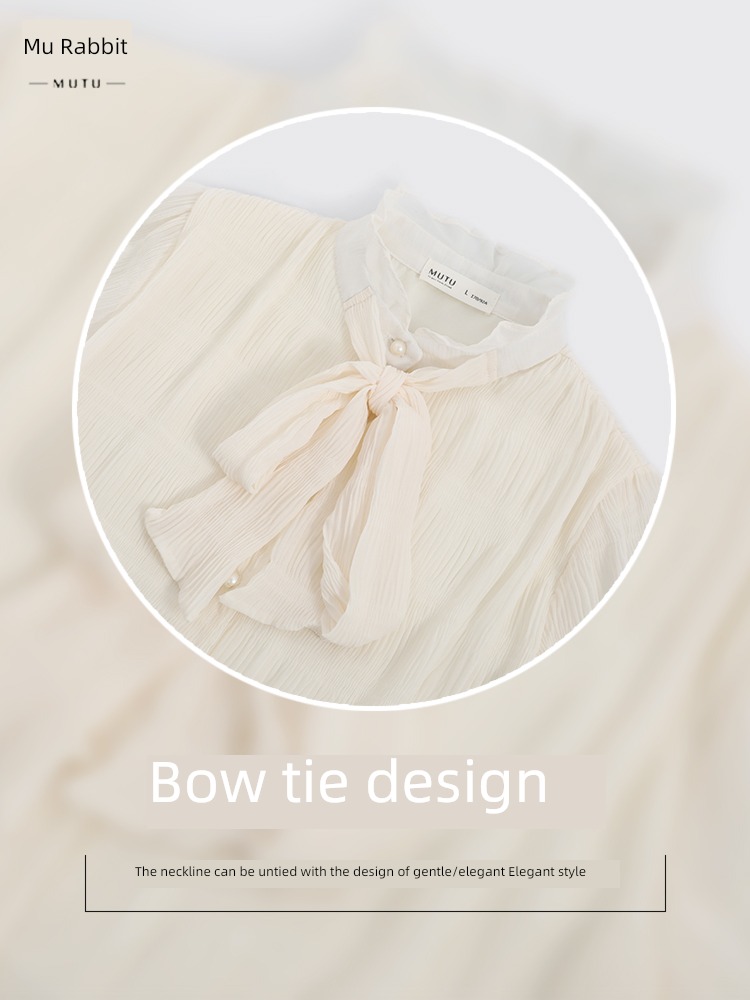 Frenulum Early autumn French Retro Long sleeve Chiffon shirt