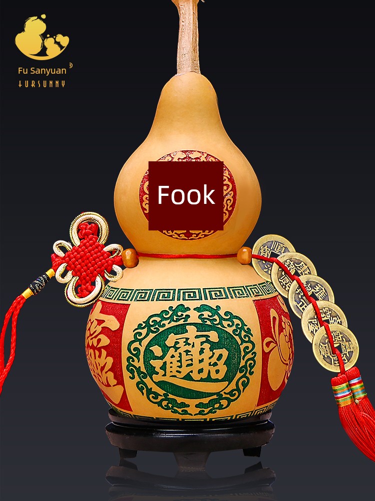 Gourd Crafts Pendant Pyrography Carving Home Decoration Living Room Entrance Natural Bottle Gourd Qing Dynasty Five Emperors' Coins Door-to-Door Copper Coins