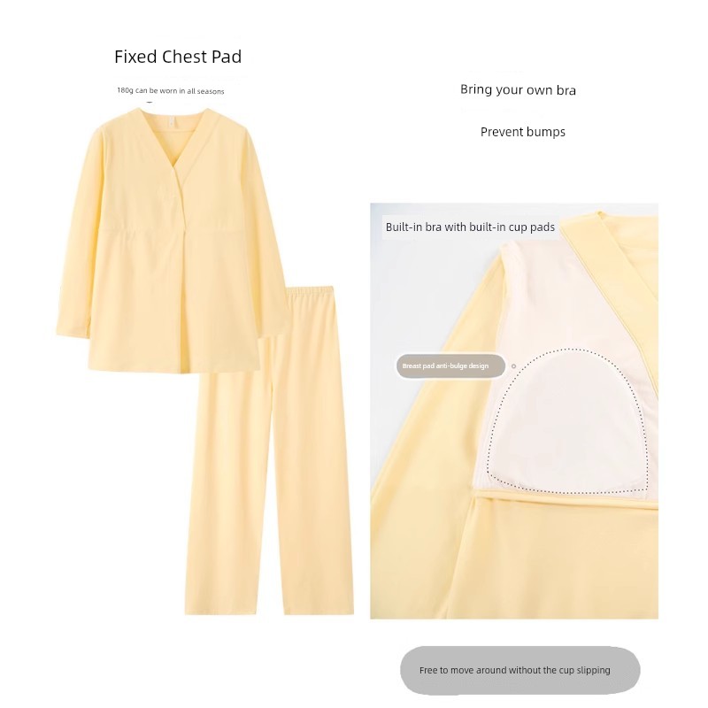 Postpartum Clothing, Summer Pure Cotton Thin Style, Sweat-Absorbent, Postpartum, with Breast Pads, Maternity Pajamas, Short-Sleeved, Breastfeeding — 6