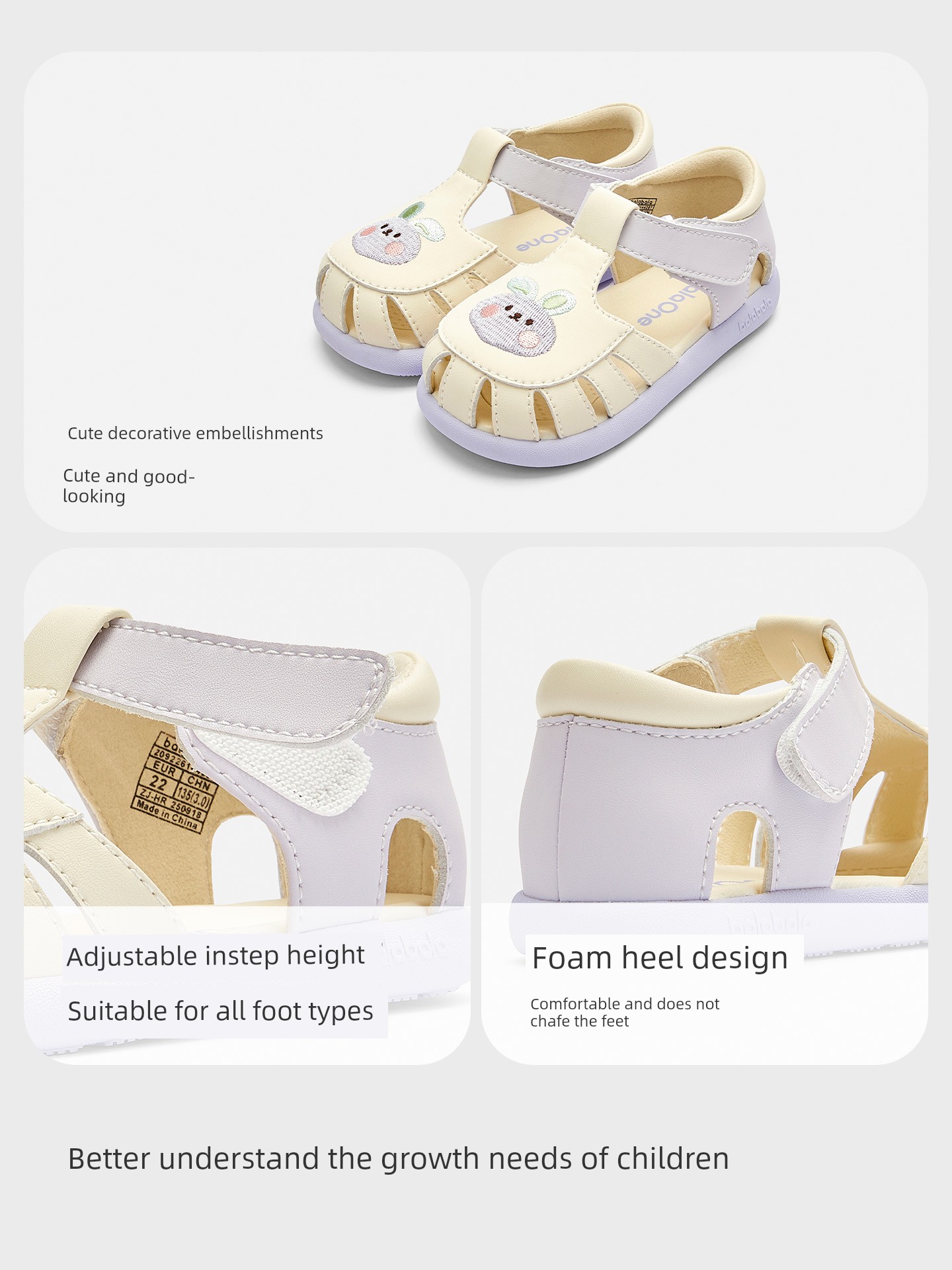 Balabala Kidsren's Shoes Kidsren's Toddler Shoes Girls' Sandals 2026 Summer New Breathable Baby Soft-Soled Embroidered Princess Shoes