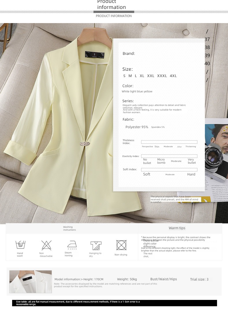 loose coat female Chiffon three quarter sleeve summer Self-cultivation Blazer
