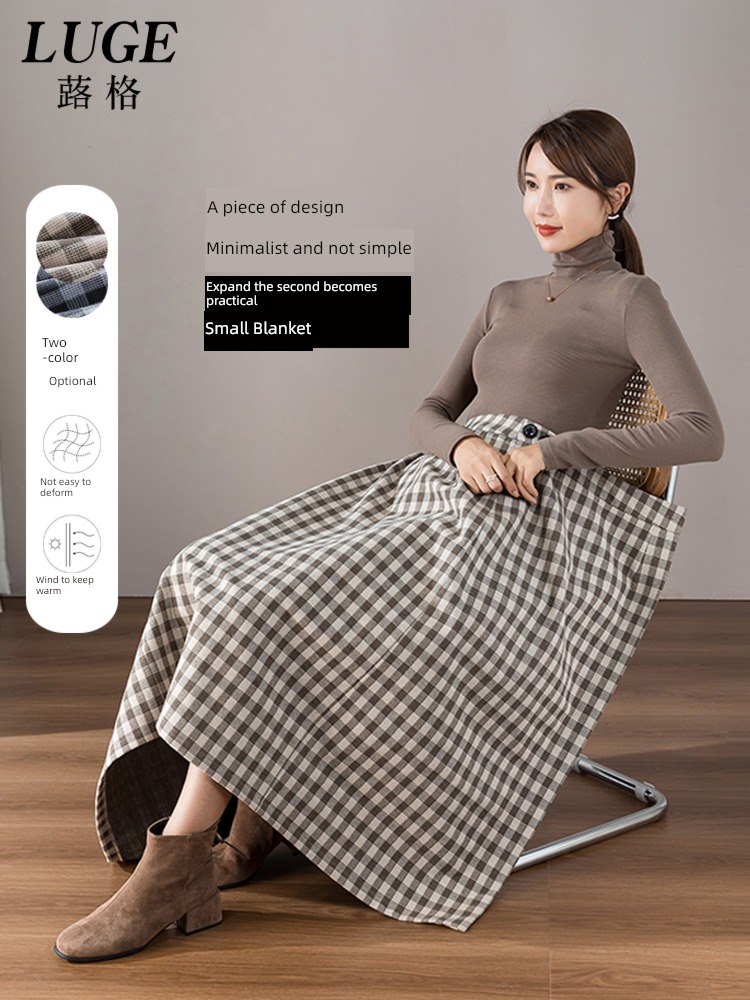 One piece checkerboard lattice Foreign style Straight cylinder skirt