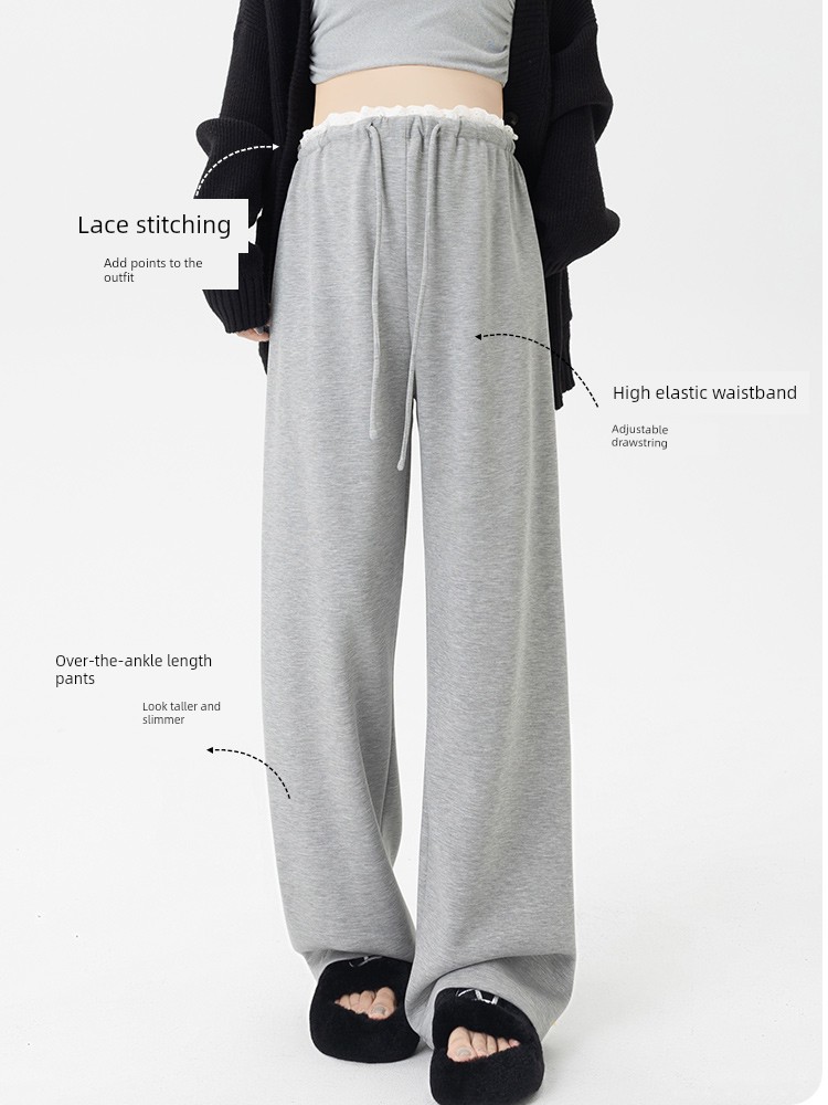 Maternity Pants for Spring and Autumn, Thin Style for Outerwear, 2026 New Model, Non-Tight on the Belly, Petite Size, Lace Drawstring Wide-Leg Pants, — 3