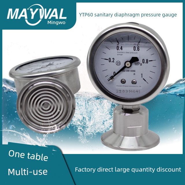 Chuck clamp type diaphragm pressure gauge Food hygiene grade diaphragm meter YNTP60BF 1MPA shock-resistant fast loading type
