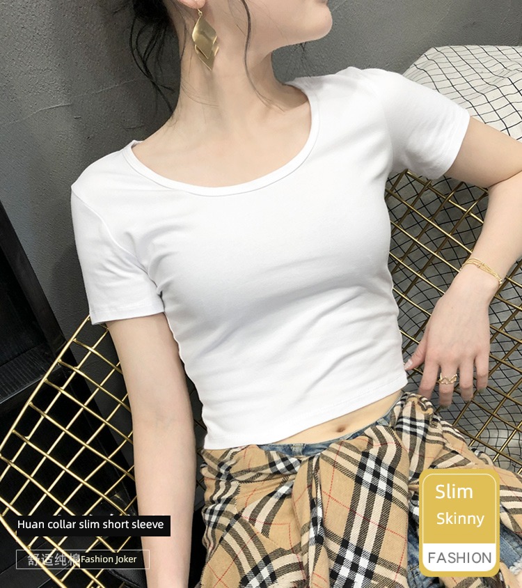 Umbilical leakage Tight fitting High waist sexy jacket Half sleeve T-shirt