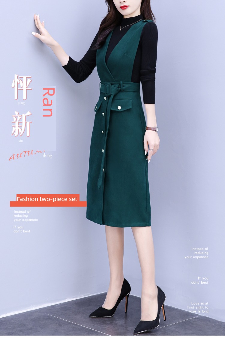 Autumn and winter Woolen cloth female temperament Two piece set Dress