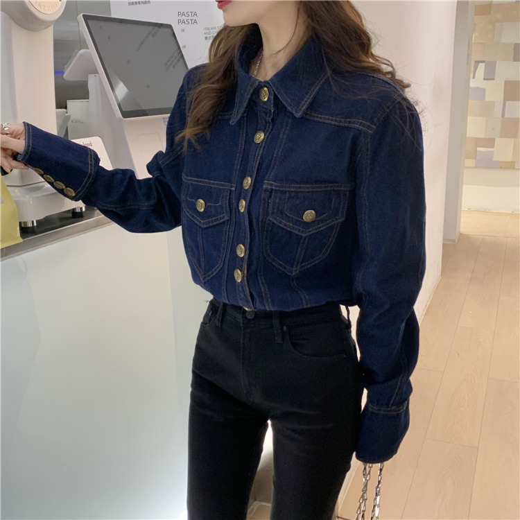 loose coat female Spring and Autumn unique chic cowboy shirt