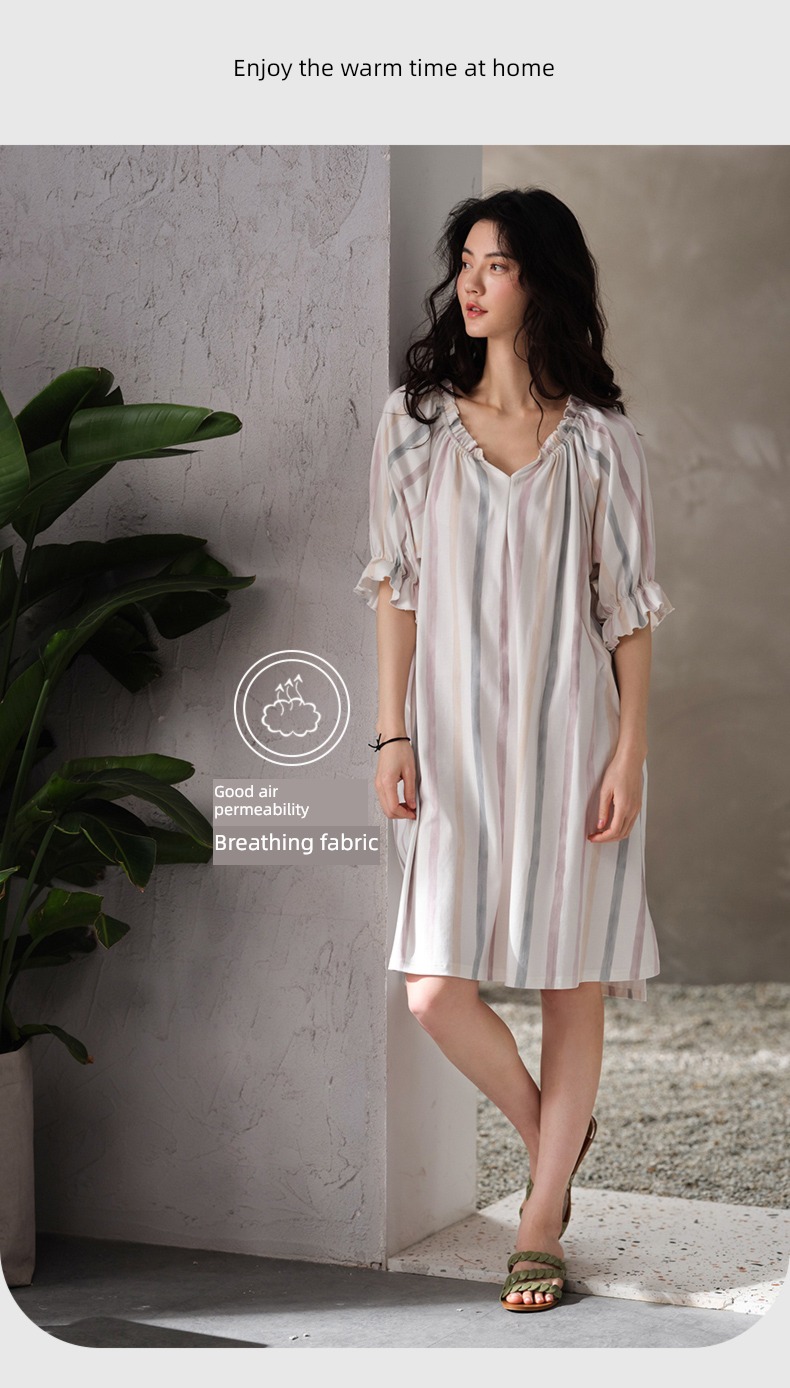 easy Big size summer pure cotton Princess style V-collar Nightdress