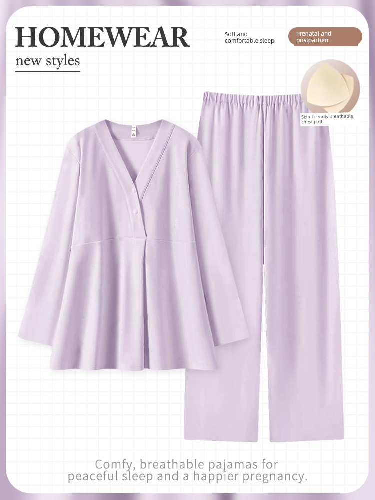 Postpartum Clothing, Pure Cotton Maternity Pajamas, Sweat-Absorbent Nursing Wear for Postpartum Women, Summer Thin Style Maternity Autumn and Winter Home Wear