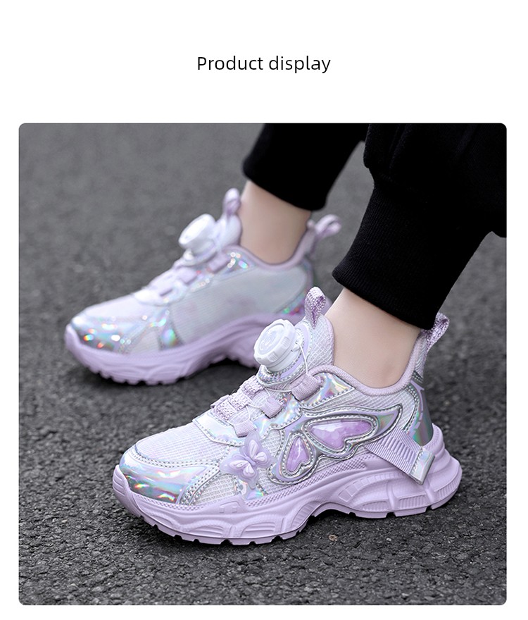 Babudou Girls' Shoes with Rotating Buttons, New Autumn and Winter Models, Breathable Double Mesh, Lightweight Girls' and Kidsren's Shoes, Sports Shoes — 10