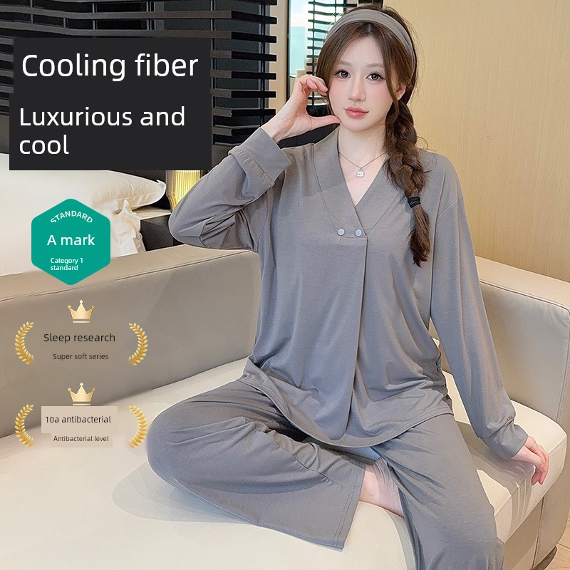 Modal Summer, Autumn, and Winter Maternity Wear with Chest Pads, Pure Cotton Postpartum October Maternity Nursing Pajamas and Loungewear — 2