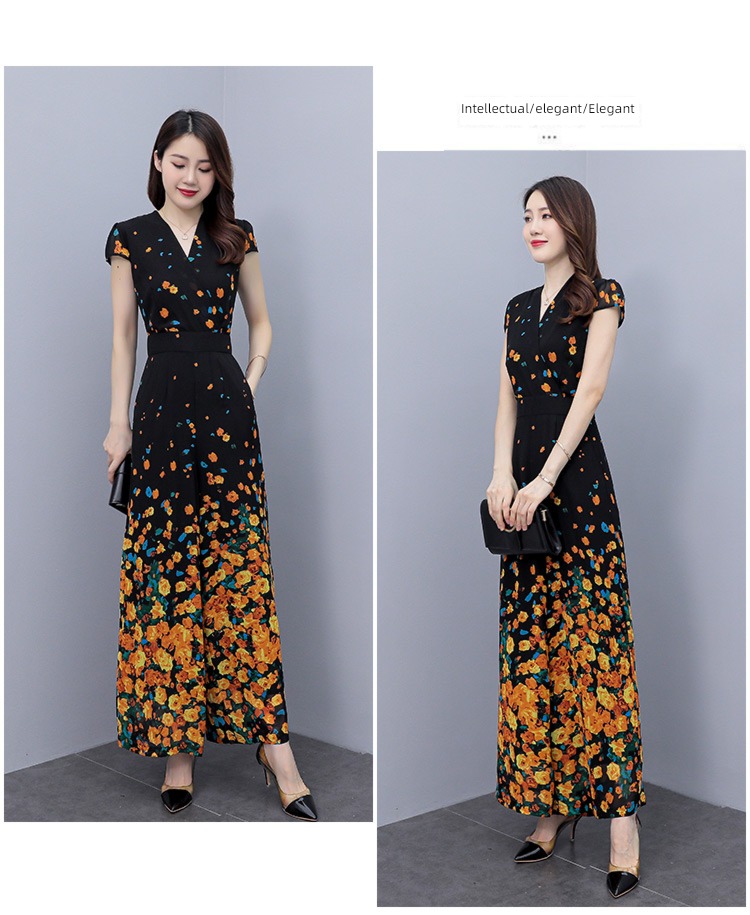 unique Advanced sense Chiffon Broken flower summer wear Jumpsuit