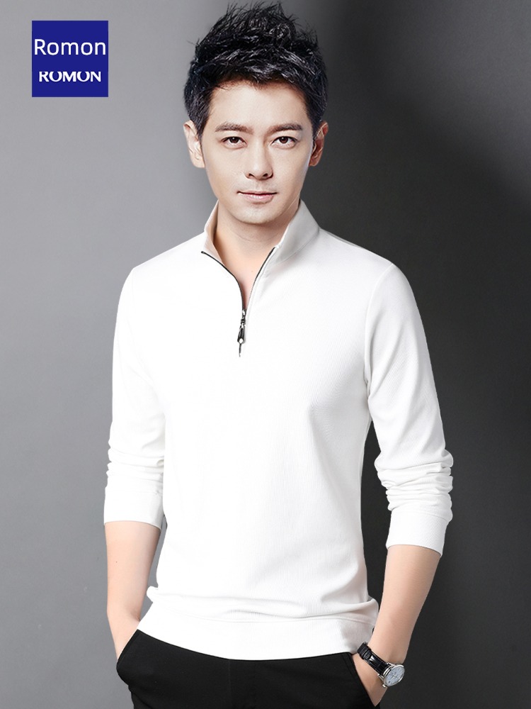 Romon man Half zipper stand collar leisure time Long sleeve T-shirt