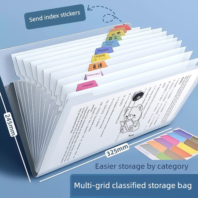 A4 file bag multi-layer folder primary school student test paper sorting transparent insert artifact junior high school high school students large capacity book clip classification test paper clip document book storage bag organ bag