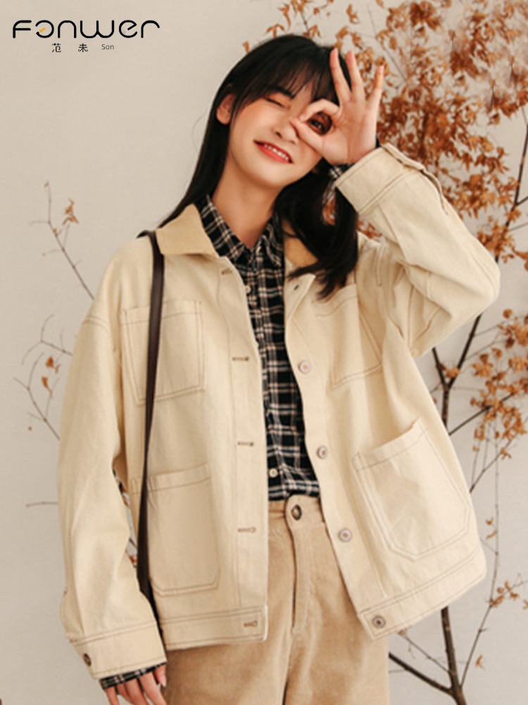work clothes cowboy have cash less than that is registered in the accounts leisure time loose coat ma'am Retro Hong Kong flavor Jacket ins tide Harajuku 2023 early spring autumn