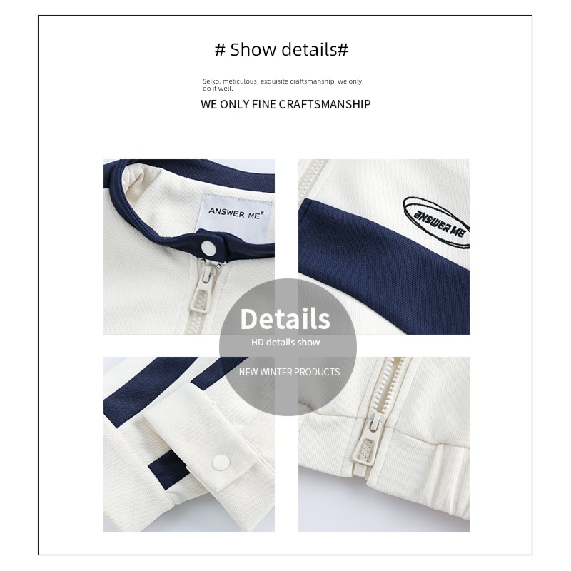 Retro zipper have cash less than that is registered in the accounts leisure time stand collar Color contrast Sweater