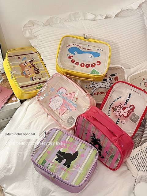 Cute hand-held makeup bag for women 2024 new portable large-capacity skin care products transparent travel toiletries storage bag