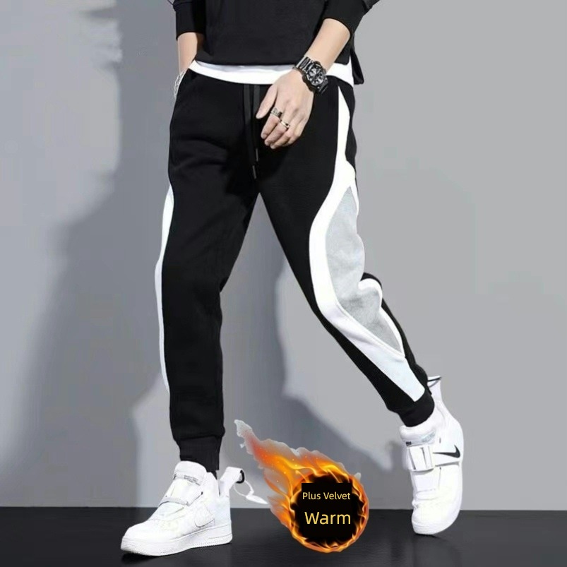 Bundle leg Chaopai leisure time Autumn and winter Plush thickening sweatpants