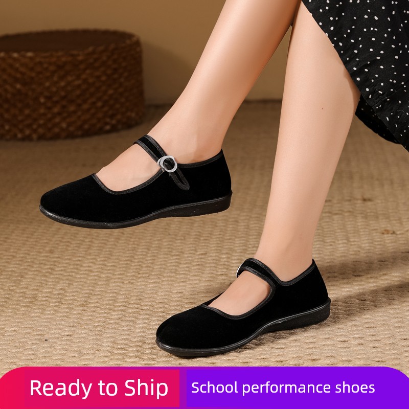 Children's Choir Black Performance Cloth Shoes for Girls, Medium Low Heel, Boys' Old Beijing Cloth Shoes with Soft Soles for Elementary School Students' — 2