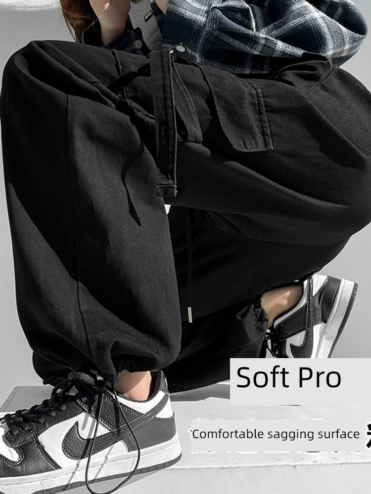 black autumn High waist Sagging sensation Tie one's feet leisure time Overalls