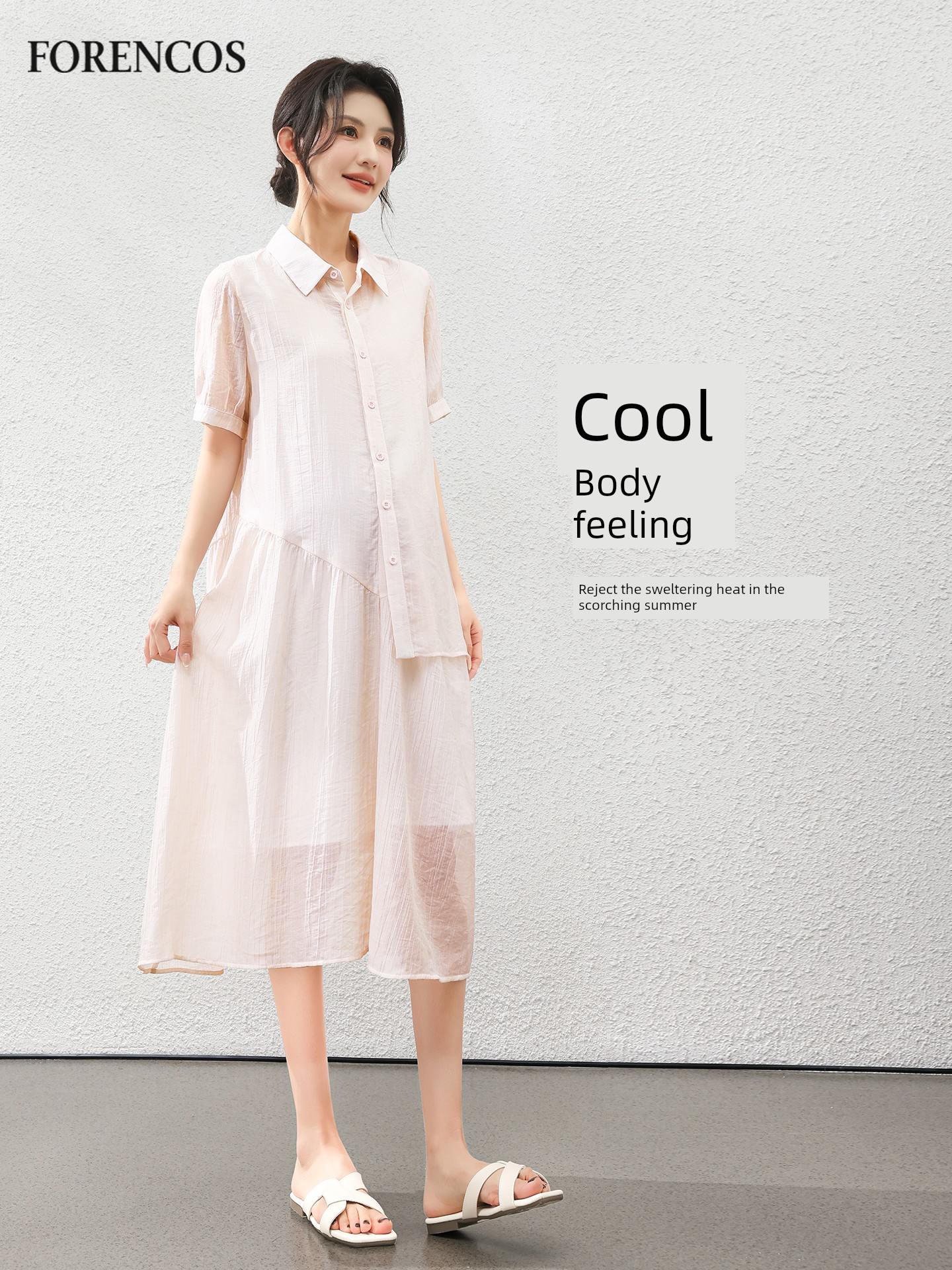 Forencos Maternity Dress 2026 New Loose Tencel Dress Summer Thin Mid-Length Dress Elegant Outfit — 3