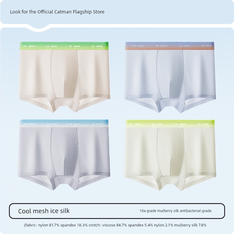 Catman Youth Underwear Children's A-Class Ice Silk Summer Thin Boxer Briefs for Boys in Middle and High School, Long-Term Use Four-Corner Style — 1