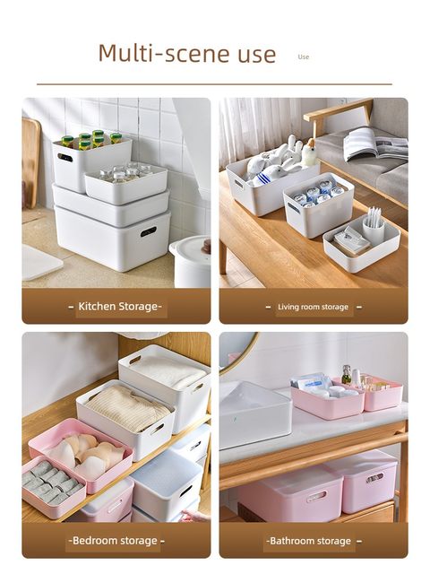 Debris storage basket cosmetic storage box student dormitory desktop plastic storage box with lid kitchen finishing box
