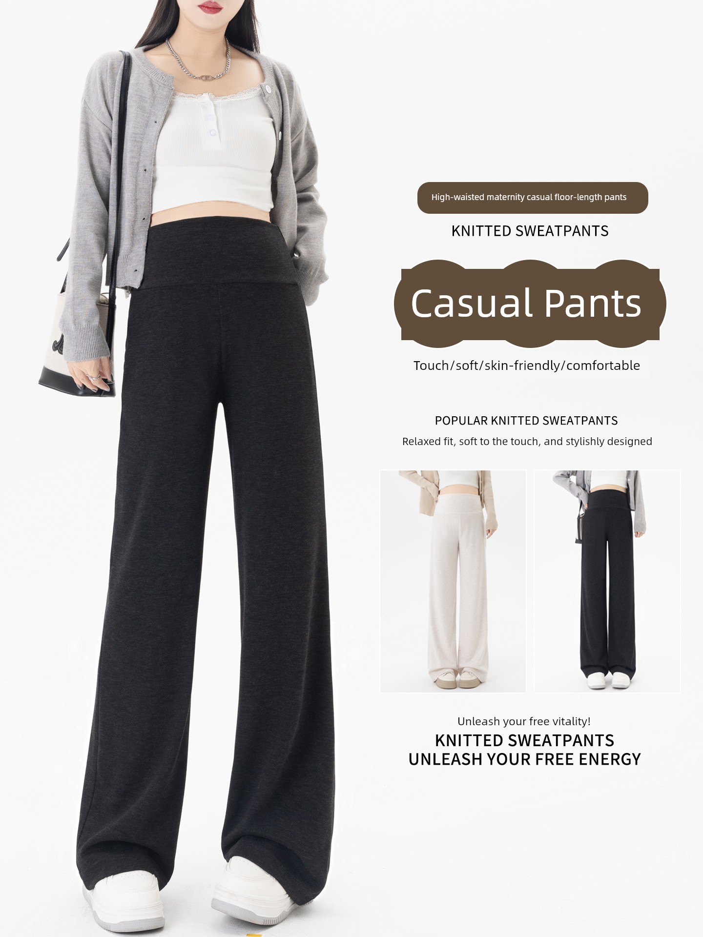 Maternity Pants for Spring, Autumn, and Winter, Straight Wide-Leg Pants, Loose and Casual, Do Not Squeeze the Belly, Fall Pants That Do Not Slip down — 2
