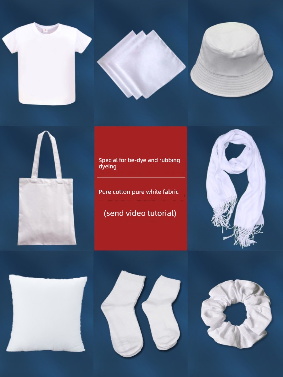 Tie-Dye White Cotton Fabric Kindergarten Square Towel Handkerchief Hair Tie T-Shirt Handmade DIY Material Kit Tool Set