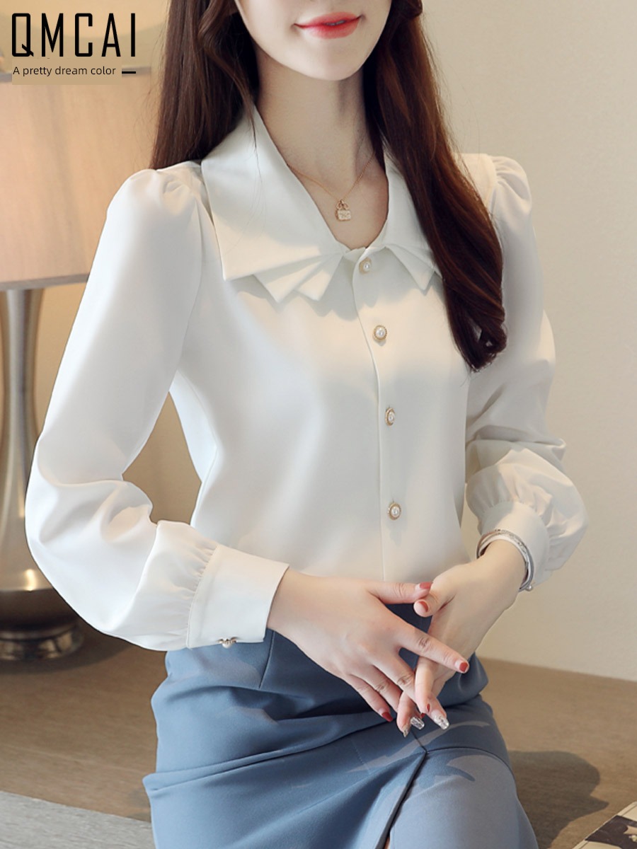 Chiffon Long sleeve temperament skirt jacket white shirt