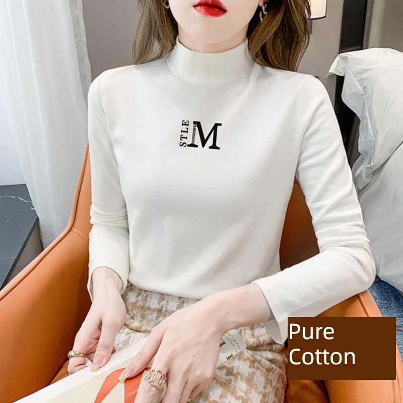 Autumn and winter thickening white Long sleeve T-shirt Foreign style Undershirt