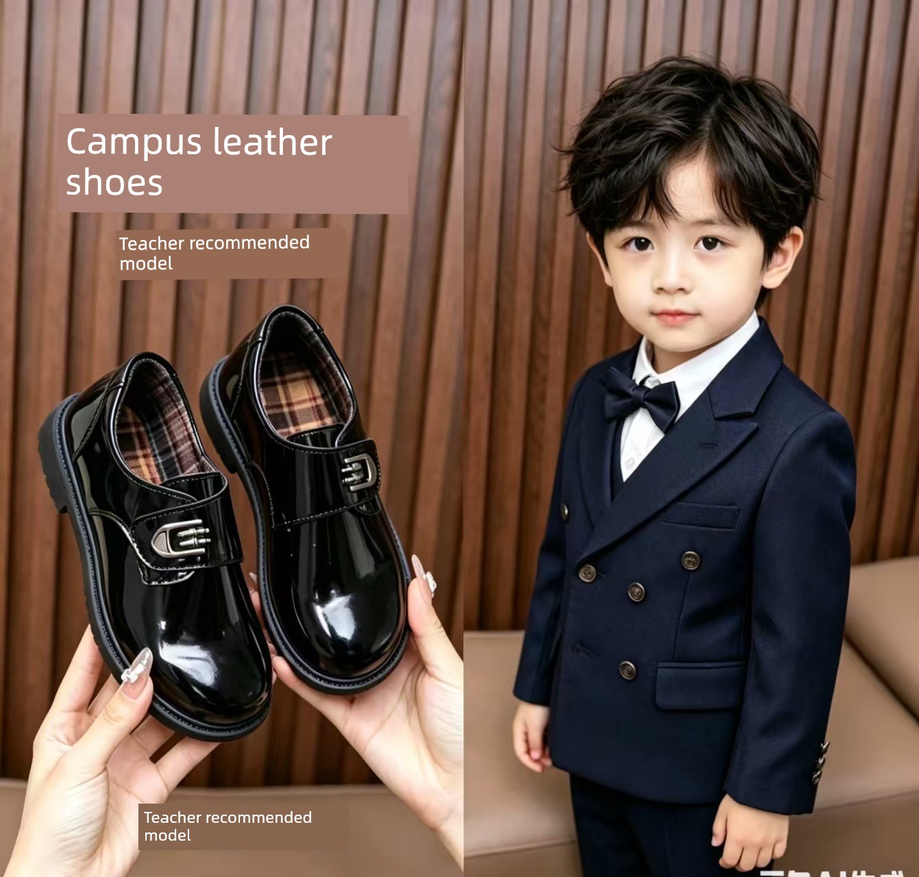 Boys' Leather Shoes Genuine Leather Children's Shoes Lace-up Buckle Black Boys Students & School Performance Etiquette Leather Shoes