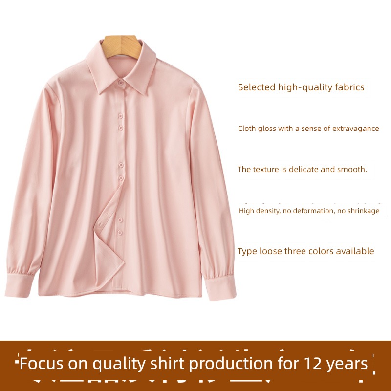 Pink Spring and Autumn Long sleeve fashion Satin Chiffon shirt