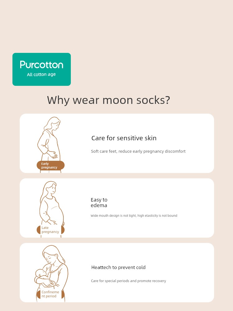 Pure Cotton Era Maternity Socks for Postpartum Women, Soft and Elastic, Non-Binding, Specially Designed for Swollen Feet, Antibacterial, Mid-Length, Wide-Mouth Socks