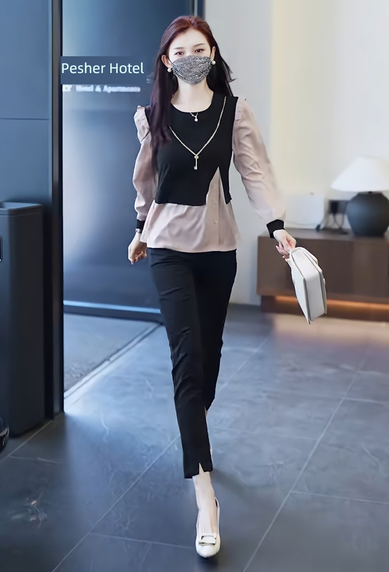 ma'am Chiffon shirt autumn Flared trousers fashion suit